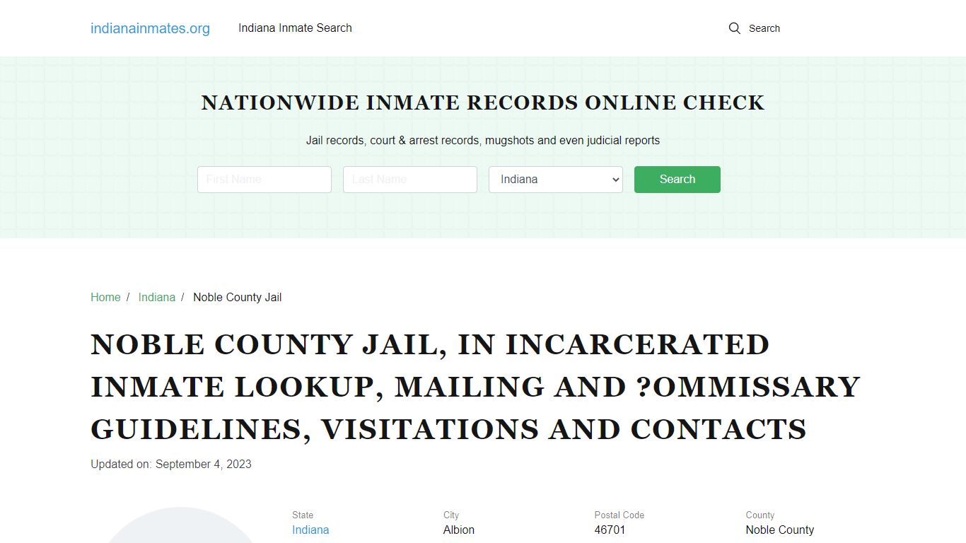 Noble County Jail, IN: Offender Locator, Visitation & Contact Info