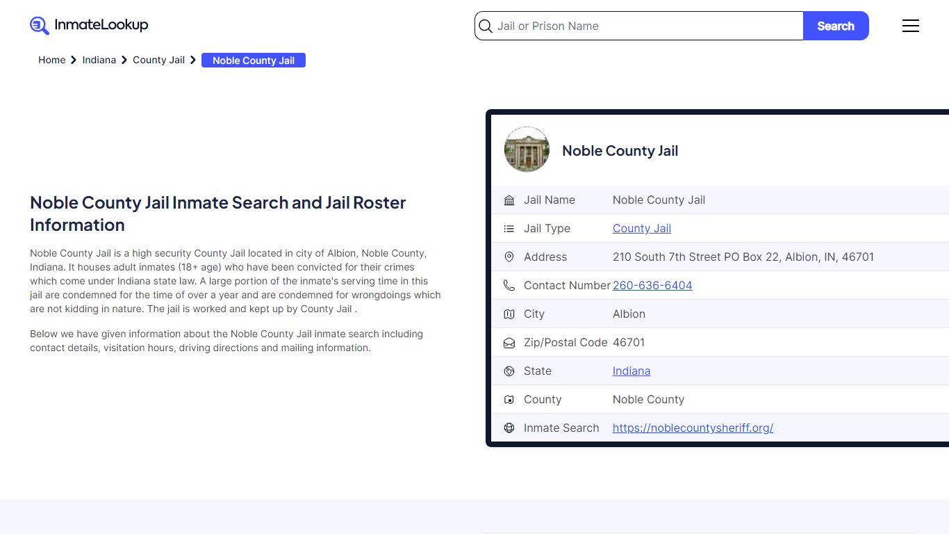 Noble County Jail Inmate Search and Jail Roster Information - Inmate Lookup